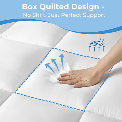 YUGYVOB Full Size Mattress Topper - 800GSM Extra Thick Cooling & Breathable Mattress Pad with Deep Pocket 8"-21" & Soft Down Alternative Filling, White