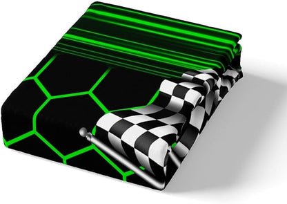 Black White Checkered Flag Bed Sheet Set Home Decor Honeycomb Geometric Sheet Sets Deep Pocket,Racing Car Mattress Cover,Twin Size with 1 Pillowcase