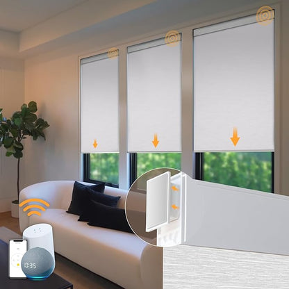 Motorized Blinds No Drill Automatic Blinds for Windows Cordless Roller Shades Electric Blinds with Remote Control Smart Blinds (White, 44 x 72)