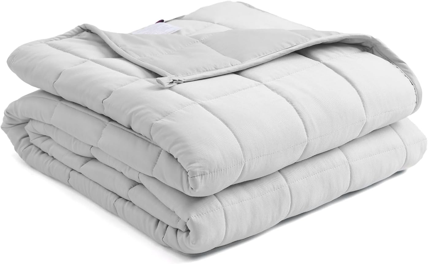 BB BLINBLIN Cooling Weighted Blanket Heavy Blanket for Cool & Restful Sleep, Premium Soft Material and Glass Beads (Light Grey, 48''x72'' 20lbs), Suit for One Person(~190lb) Use on Twin/Full Bed
