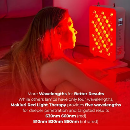 Makiuri Red Light Therapy Lamp | LED Light Therapy Panel for Face & Body | Infrared & Red Light in 5 Wavelengths | Supports Relaxation, Skin Appearance & Overall Wellness | Mercury (White 60 LED)