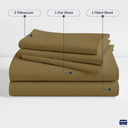 Cottingon 33"x75" Cot Sheet and Pillow Case 4 Piece Set, 100% Egyptain Cotton Soft Bedding Perfect for Rollaway, Folding, Guest Bed Frame, Fits Upto 7" Deep Mattress, Taupe Solid