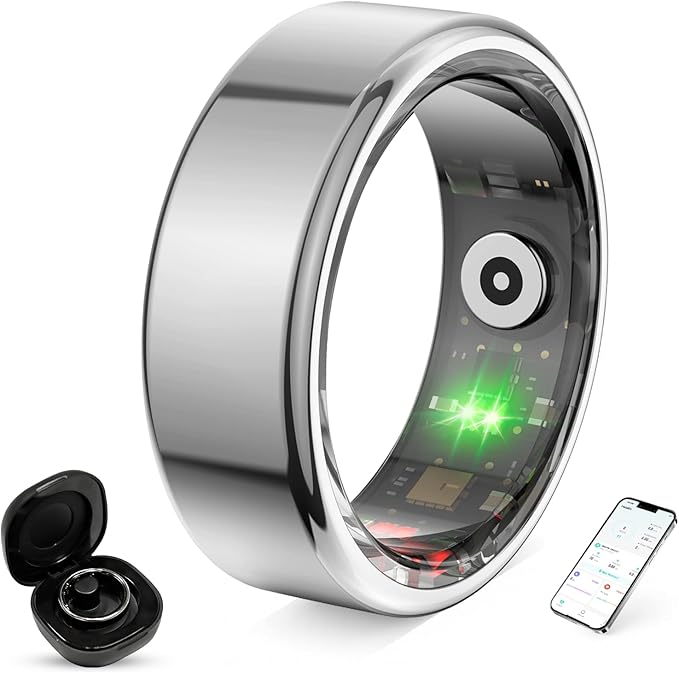 Smart Ring for Women & Men- Health Fitness Tracker with HRV/Sleep Monitoring/Step Counter/Calorie&Distance Tracking, 7-Day Battery，Remote Photo,Menstrual Cycle (Silver, #8)
