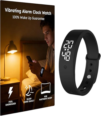 Vibrating Alarm Clock Watch for Heavy Sleepers, Silent Wake Up Bracelet & Smart Wristband, Wearable Vibration Wrist Alarm, Non-Audible Sleep Wristband for Men & Women