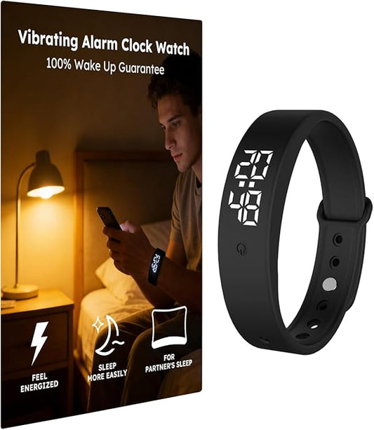 Vibrating Alarm Clock Watch for Heavy Sleepers, Silent Wake Up Bracelet & Smart Wristband, Wearable Vibration Wrist Alarm, Non-Audible Sleep Wristband for Men & Women