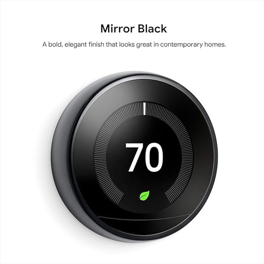 Google Nest Learning Thermostat (3rd Gen) – Smart Wi-Fi Thermostat Display & Mounting Plate Only, Energy-Saving, Compatible with Alexa & Google Assistant, Black