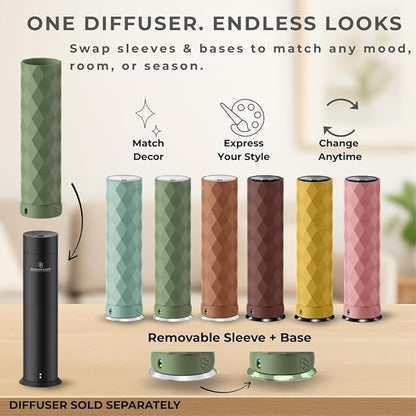Waterless Essential Oil Hotel Scent Diffuser - Cold Air Diffuser - Covers 1000 sq. ft. - Waterless Diffuser for Home, Office & Hotel (Black + Interchangeable Sleeve) (Black + Bone White Sleeve)
