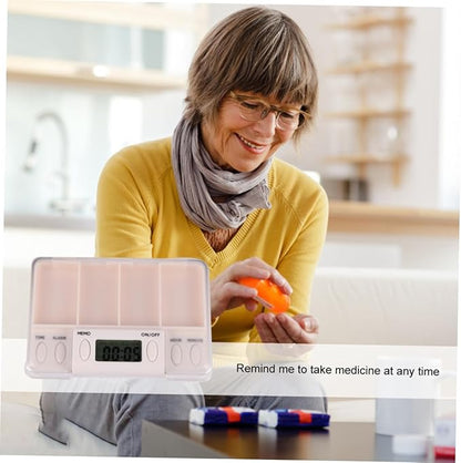 PartyKindom Medication Dispenser Pill Box Portable Daily Pill Case Alarm Clock for Medicine Reminder Sturdy Storage for Patients