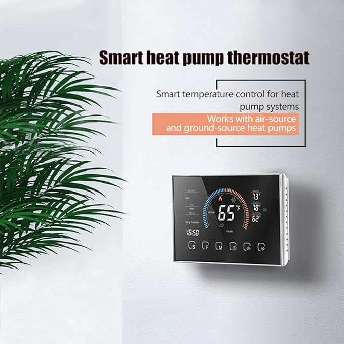 Smart Thermostats, Heat Pump Room Thermostat, 4.8 Inch Temperature Controller Color LCD Screen Programmable Thermostat for House, Fit for Alexa for Google for Home Office Hotel (Black)