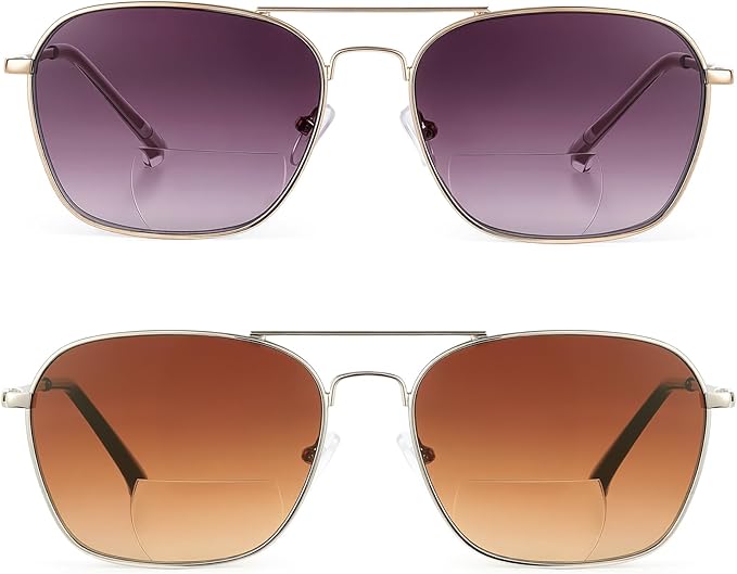 JM 2-Pack Aviator Reading Glasses Women Metal Frame Blue Light Blocking Computer Readers