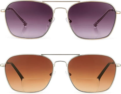 JM 2-Pack Aviator Reading Glasses Women Metal Frame Blue Light Blocking Computer Readers