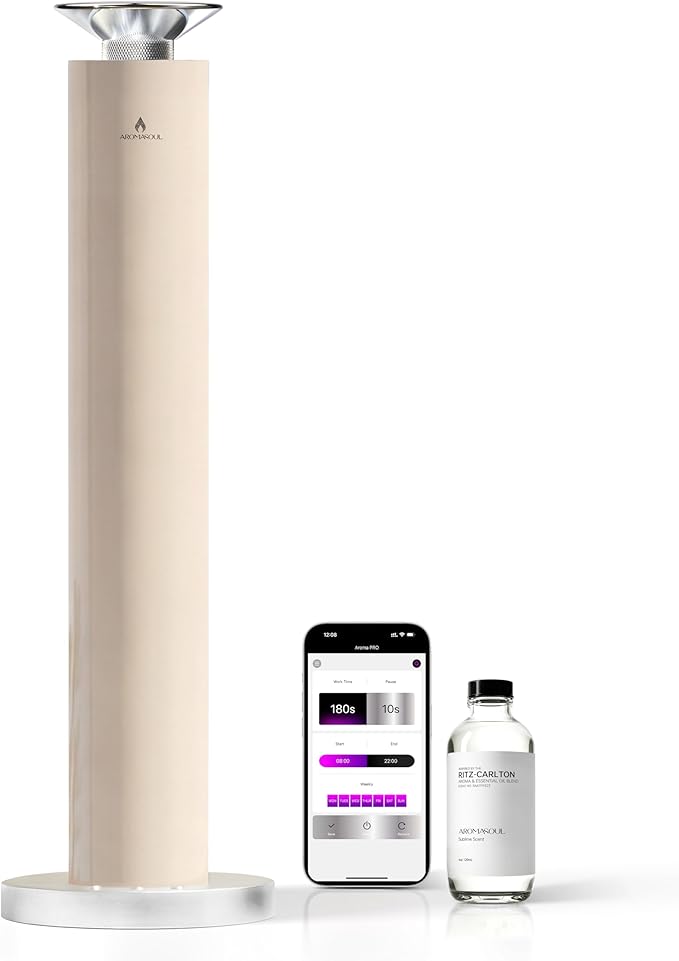 Waterless Scent Diffuser Starter Kit - Alloy Atomization System, Smart Rechargeable Hotel Scent Diffuser, 1500 Sq Ft Coverage, Including 120ml Essential Oil, for Home, Large Room, Spa, Cream