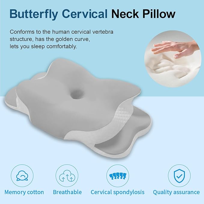 Contour Memory Foam Pillow - Neck and Shoulder Cervical Support Pillow - Ergonomic Neck Support Pillow Pain Relief Soft for Side Sleep Stomach Sleeping and Back Sleeper