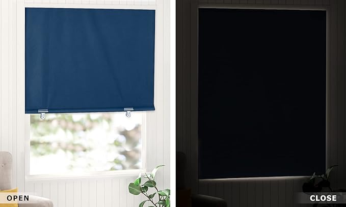 LazBlinds 100% Blackout Door Curtain, No Tools No Drill Cordless Blinds for Windows, Thermal Insulated UV Protection Privacy Curtains for French Door Front Door(26''W x 68''H, Navy Blue, 1 Panel)