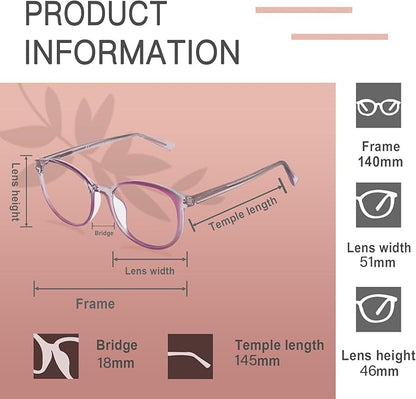 FONHCOO Blue Light Blocking Glasses Women Men TR90 Round Computer Eyeglasses (Purple)