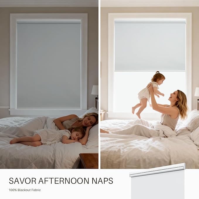 Motorized Smart Shades with Remote Control, Blackout Motorized Roller Shades for Indoor Windows Home and Office (Grey 34" W x 72" H)