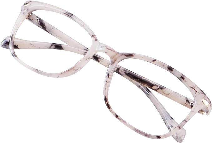 VisionGlobal Blue Light Blocking Glasses for Women, Anti Eyestrain, Computer Reading, TV Glasses, Stylish Square Frame, Anti Glare(Marble,+0.50 Magnification)