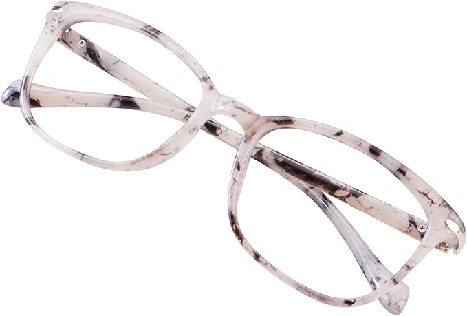 VisionGlobal Blue Light Blocking Glasses for Women, Anti Eyestrain, Computer Reading, TV Glasses, Stylish Square Frame, Anti Glare(Marble,+4.25 Magnification)