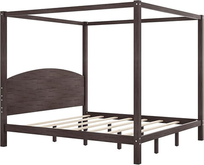 LUMISOL King Size Canopy Bed Frame with Headboard, Wood Platform Bed with Under Bed Storage, Four Poster Bed Frame with Slat Support Leg, No Box Spring Needed, Brown Wash