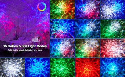 One Fire Upgrade Star Projector Galaxy Light,15 Colors Night Light Projector Lights,Bluetooth&15 White Noise Sound Machine With Light Projector Mood Lighting,Remote Planetarium Projector for Kids Gift