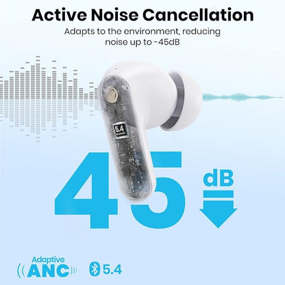 Bluetooth Headphones 5.4 Wireless Earbuds 2-in-1 Case and Phone Stand Noise Cancelling Earbuds Powerful Bass in-Ear Bluetooth 70H Playtime 35dB Hybrid ANC Waterproof for Sports/Workout White