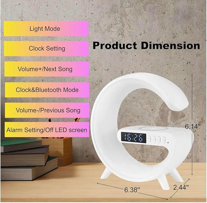 Treligate LED Table Lamp with Wireless Charger, Mini G Atmosphere Lamp with Bluetooth Speaker, Night Light Lamp Sunrise Alarm Clock, Smart Light Sound Machine, (White)