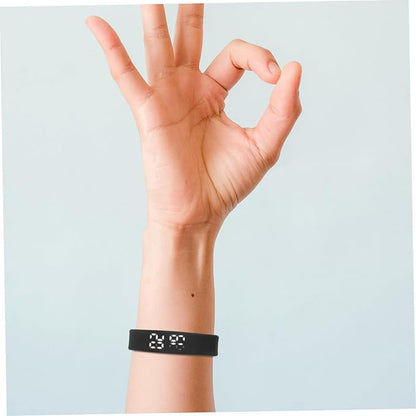 Wristband with Pedometer Sleep Black Ultra Thin Design Real Temperature Display LED Screen USB Rechargeable Fitness Tracker for Daily Activity