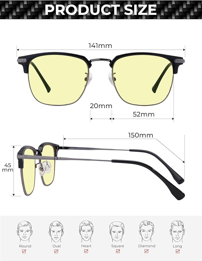 Blue Light Glasses | Men Browline Gaming Glasses | Anti Eye Strain & Migraine Blue Blocker Eyeglasses