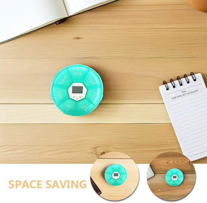 Happyyami 2pcs Pill Dispenser with Alarm: Small Automatic Medication Storage Box for Purse - 7-Compartment Pill Case for Daily Use