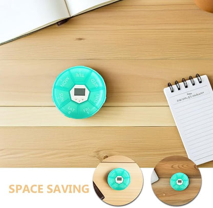 Happyyami 2pcs Pill Dispenser with Alarm: Small Automatic Medication Storage Box for Purse - 7-Compartment Pill Case for Daily Use