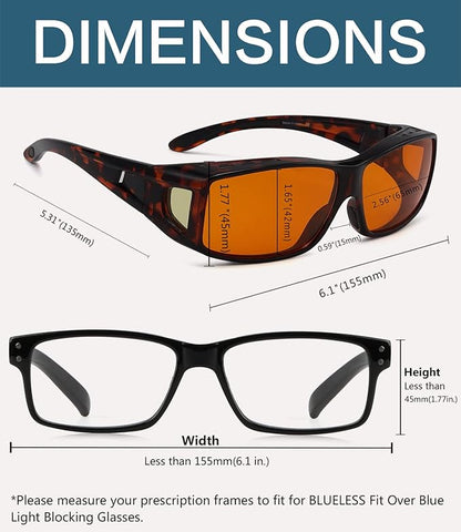BLUELESS Fitover Glasses for Computer Blue Blocking with Orange Tinted Sleep Glasses, Tortoise
