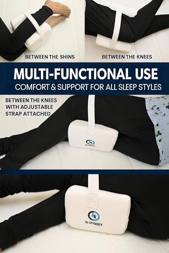 O-DYSSEY Orthopedic Knee Pillow for Side Sleepers – Memory Foam Leg Pillow for Hip, Sciatica & Back Pain Relief – Ergonomic Design with Washable Cover for Better Alignment & Comfortable Sleep