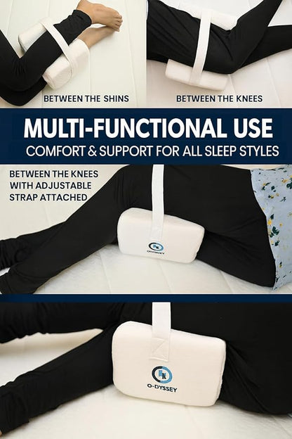 O-DYSSEY Orthopedic Knee Pillow for Side Sleepers – Memory Foam Leg Pillow for Hip, Sciatica & Back Pain Relief – Ergonomic Design with Washable Cover for Better Alignment & Comfortable Sleep