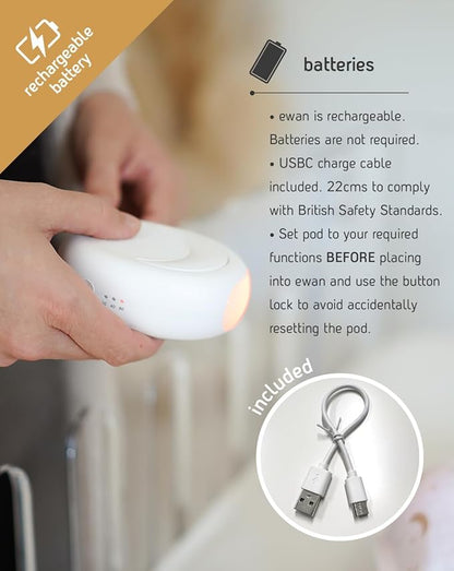 Sweet Dreamers, Rechargeable Ewan Deluxe, Beige | Baby & Toddler White Noise Sound Machine | Cry Sensor & Nightlight | 10 Soothing Sounds | Continuous or Timer Playback | Machine Washable