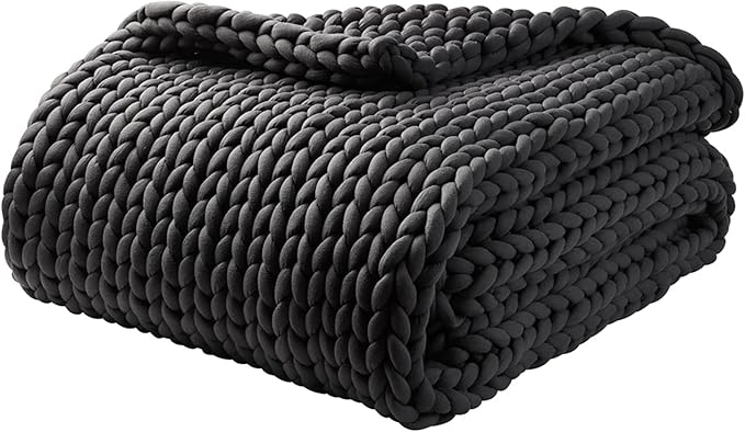 YnM Weighted Blanket, Handmade Chunky Yarn Knitted Design, Soft and Cozy, Temperature Regulating and Breathable, Machine Washable Throw for Sleep or Home Decor (Dark Grey, 60x80 Inch, 15lbs)