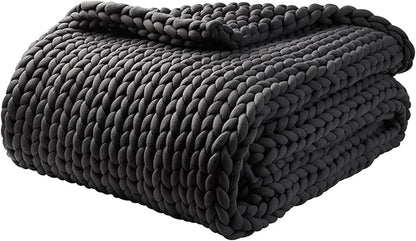 YnM Weighted Blanket, Handmade Chunky Yarn Knitted Design, Soft and Cozy, Temperature Regulating and Breathable, Machine Washable Throw for Sleep or Home Decor (Dark Grey, 60x80 Inch, 15lbs)
