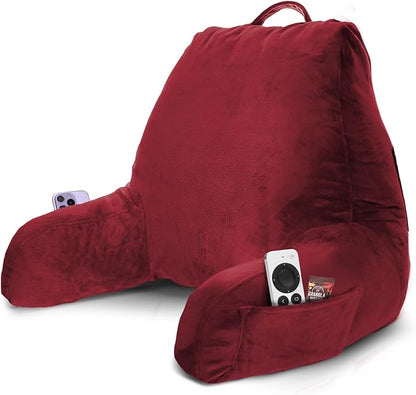 Nestl Reading Pillow with Shredded Memory Foam, Designed for Sitting Up in Bed and Couch, Back and Arms Adjustable Support for Adult & Teens Backrest Pillows for Reading, with Washable Cover Red