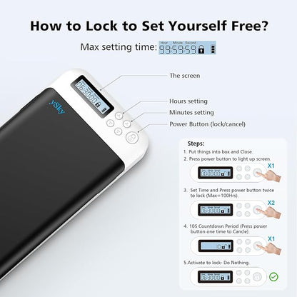 ySky Cell Phone Lock Box with Timer,Portable Timed phone Lock Box for iPhone and Android Phones, Self-Control Timer Phone Locker to Help Kids,Students, Adults Focus Back, Mobile Phone Addiction(Black)