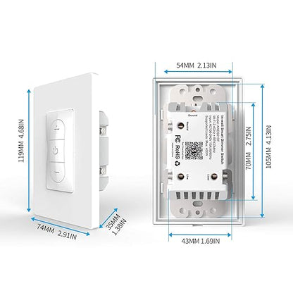Smart Dimmer Switch with Bluetooth Remote, Single Pole One-Way WiFi Wall Switch, Smart Life App & Voice Control, Compatible with Alexa & Google Assistant, Neutral Wire Required, No Hub Needed