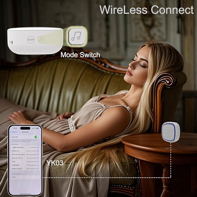 White Noise Machine,Wireless Connect Sound Machine with 36 Soothing Sounds, Sleep Machine for Adults Baby Kids，Memory Function,3 Timers,15 Volume Levels for Home, Office, Travel. (White-Blue, Small)