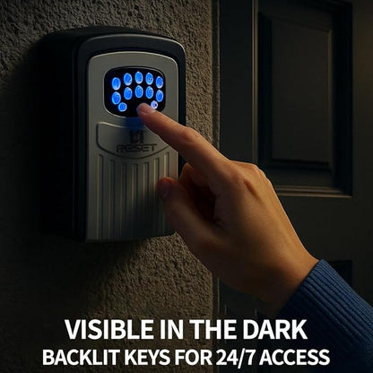 RESET-104 Bluetooth Key Lock Box – Weather-Resistant, IPX5,Durable Metal Construction, Backlit Keypad, Preset 6-Digit Code, Customizable to 8–10 Digits, Ideal for Outdoor Home or Office Use