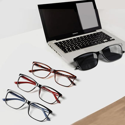 Henotin 4 Pack Ladies Reading Glasses Blue Light Blocking Spring Hinge Readers Anti Eyestrain Computer Eyeglasses (Multicolor-5, 0.5)