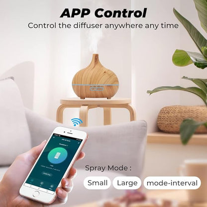 WiFi+Bluetooth Smart Essential Oil Diffuser Compatible with Alexa, Ultrasonic Aromatherapy Diffuser & Mist Humidifier with Voice & APP Remote Control, Schedule & Timer,RGB Light (EU)