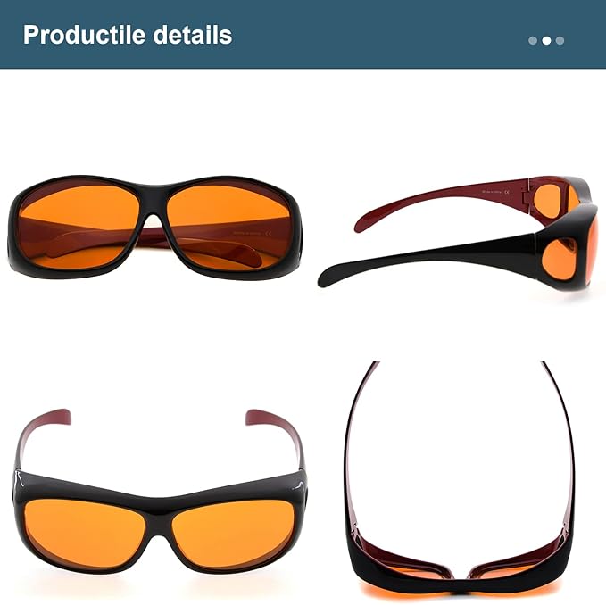 BLUELESS Fit over Blue Blocking Glasses with Orange Tinted Lens Sleep Glasses, Black Red