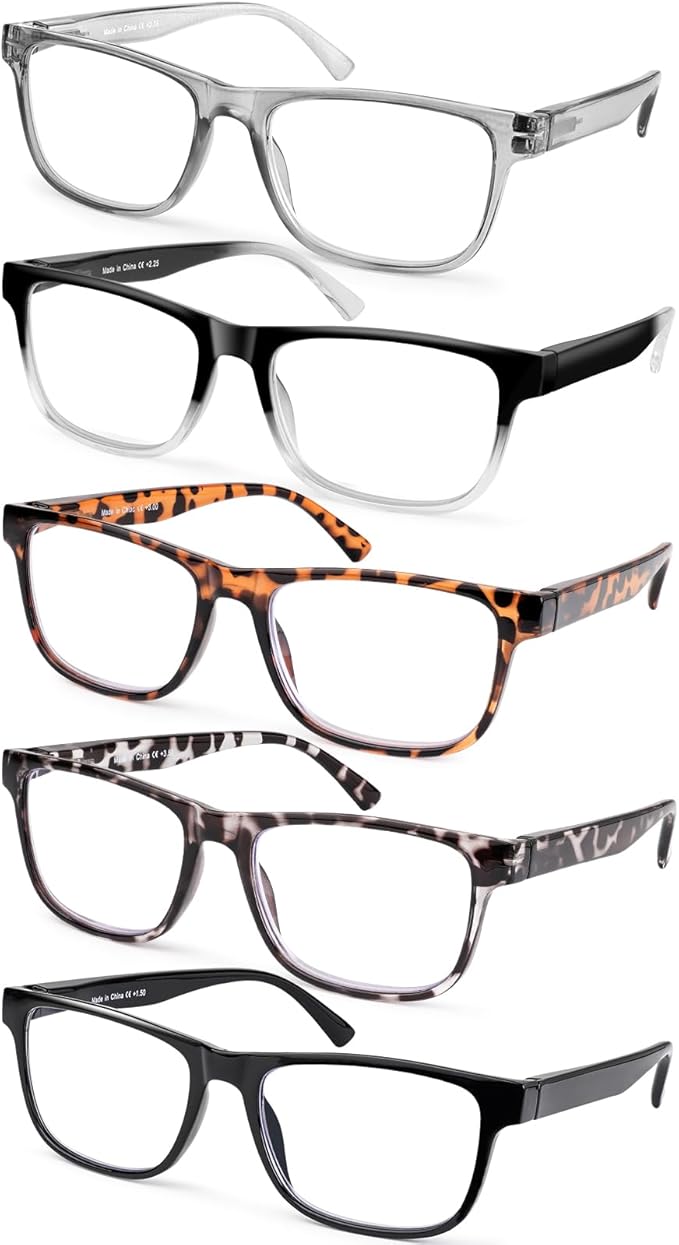 5 Pack Oversized Blue Light Blocking Reading Glasses Men Large Square Wide Readers for Men Big Head/Large Face