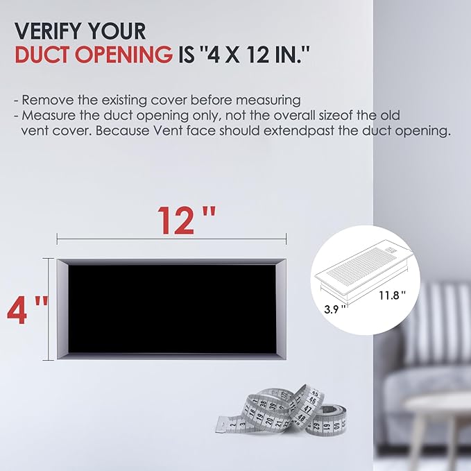 Quiet Register Booster Fan Fits 4" x 12" Register Holes, 10-Speed Smart Heating Cooling AC Vent Fan with Remote Control and Thermostat Control - Black