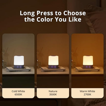Lyridz LED Nursery Night Light with Clock, Portable Breastfeeding Table Lamp for Baby with Remote Control, 4000mAh Rechargeable Battery, Dimmable, 3 Color Temperature