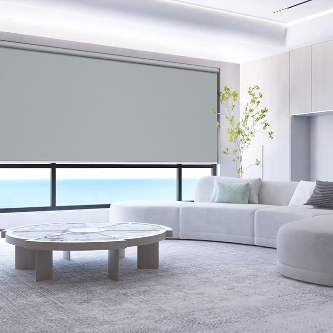 ZSHINE Motorized Blackout Window Blinds Over-Size Customize Width (21-114 Inches) Remote Control Wireless and Rechargeable Motor Roller Shades Blinds for Windows(Grey)