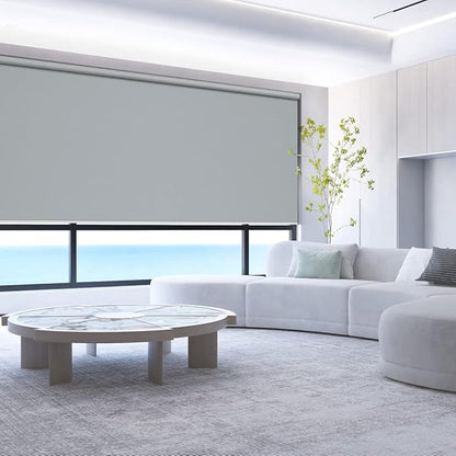 ZSHINE Motorized Blackout Window Blinds Over-Size Customize Width (21-114 Inches) Remote Control Wireless and Rechargeable Motor Roller Shades Blinds for Windows(Grey)
