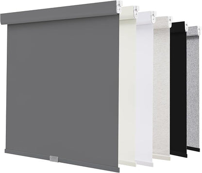 AOSKY No Drill Cordless Blackout Roller Shades with Valance,Customize Blinds for Indoor Windows,Room Darkening Window Shades Pull Down with Free-Stop Spring System, UV Protection for Home Grey